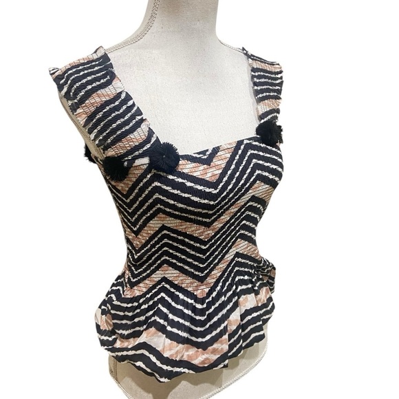 Figue Luella chevron tie dye tribal black/tan/cream shirred peplum top/vest xs - Picture 4 of 13